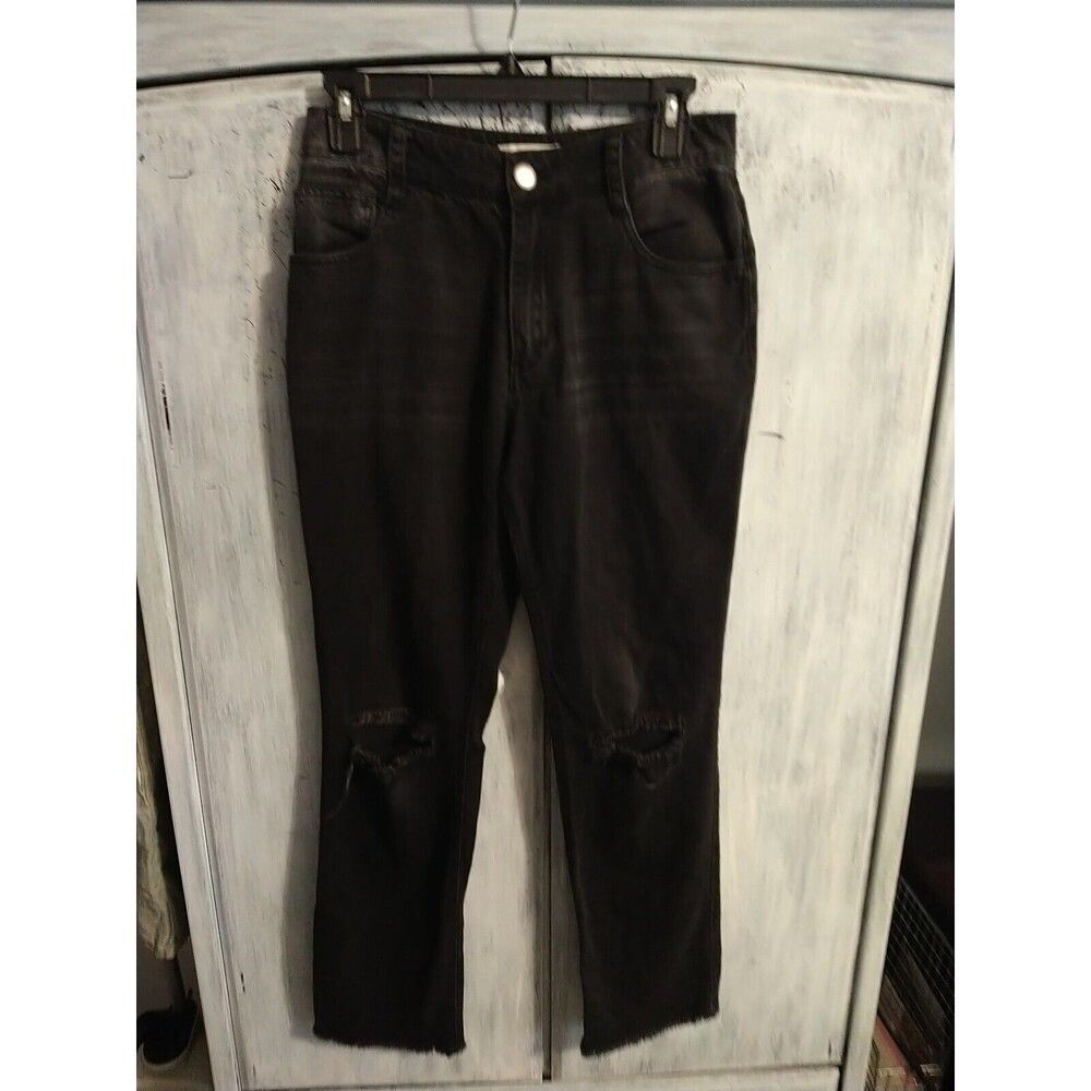 Cloth & Stone Distressed Grunge Cropped Jeans Black Size 25 Freyed Edge